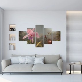 Obraz - Martin Johnson Heade, Cattleya Orchid and Three Hummingbirds, reprodukcje (125x70 cm)