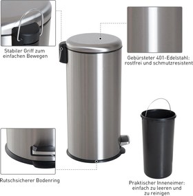 HOMCOM kosz na pedały z koszem wewnętrznym, kosz na śmieci pokrywa na zawiasach 30L