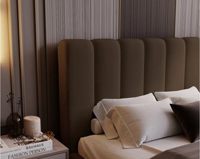 Emporius Valetta łóżko tapicerowane 140x200 - wyoski przód, pojemnik, tkanina aksamitna - łóżko sypialniane w nowoczesnym stylu - brązowy (Amor Velvet 4301)