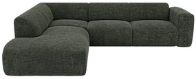 Kanapa duża narożna  lewostronna z oparciem szezlongowym w zielonej melanżowej tkaninie POGNI od Maison Céphy