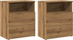 Zestaw 2 Stolików Nocnych Dębowe Rzemieślnicze Drewno Inżynieryjne 50x32x60 cm