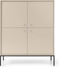 Czterodrzwiowa komoda wysoka do salonu MK104 beżowa/czarne nóżki