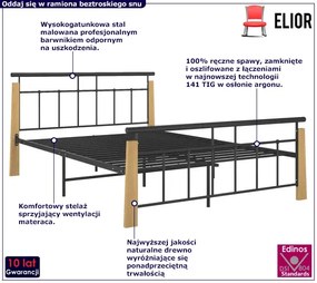 Rustykalne metalowe łóżko czarny + jasny dąb 140x200 cm Zeya 6X
