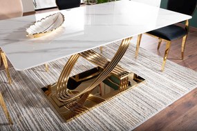 Stół glamour z ceramicznym blatem i złotą podstawą Hermes