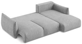 Jasnoszary rozkładany narożnik z tkaniny szenilowej (prawostronny/z szezlongiem) Leila – Makamii