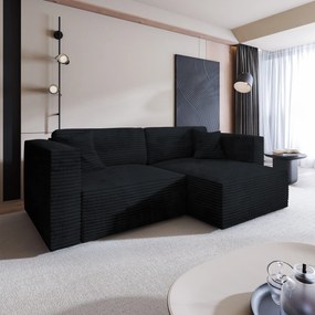 Masseno Narożnik NERIO z funkcją spania i pojemnikiem na pościel Narozniki L, Rozkładana sofa - Czarny, TILIA 100