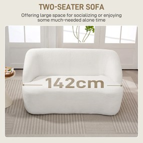 HOMCOM Sofa 2-osobowa, zaokrąglony design, kanapa z pokryciem fleece, do salonu, sypialni, biura, Kremowy