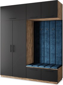 Masseno Garderoba REMA 200/240/60 cm Nowoczesna Szafa do Przedpokoju Dąb lefkas, MONOLITH 77 (Niebieski)