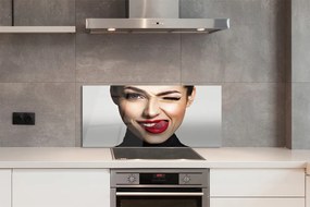 Szkło do Kuchni na Ścianę Portret z Czerwonymi Ustami