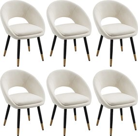 Zestaw 6 krzeseł - Z ergonomicznym oparciem - Styl nowoczesny - Tkanina welurowa - Beżowy