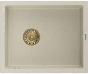 Mexen Pedro zlewozmywak granitowy 1-komorowy 560 x 460 mm, beżowy, syfon złoty - 6508561000-69-G