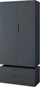 Szafa modułowa metalowa wielofunkcyjna z dwiema szufladami antracytowa MEGAN 1950 x 900 x 400 mm