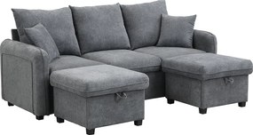Wielofunkcyjna kanapa narożna w kształcie U - 3 miejsca - z funkcją przechowywania - z szufladami - szary