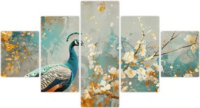 Obraz - Paw ze złotą dekoracją (125x70 cm)