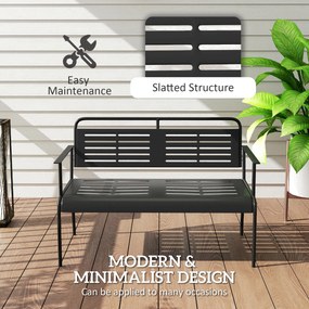 Outsunny Ławka Ogrodowa 2-osobowa, Odporna na Wodę z Oparciem i Podłokietnikami 121 x 64 x 84cm, Czarna
