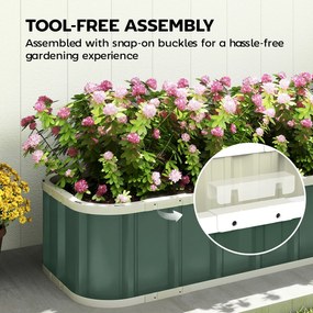 Outsunny Podwyższona grządka stalowa, donica z zatrzaskami, zagięta krawędź, inspekt 136 x 52 x 31 cm Jasnozielony | Aosom PL