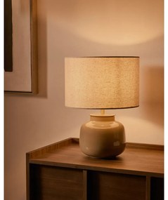 Beżowa lampa stołowa ceramiczna z tekstylnym kloszem (wysokość 40 cm) Tay – Kave Home