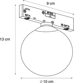 Nowoczesna lampa sufitowa czarna z białym szkłem do systemu szynowego 1-fazowego - Slimline Eira