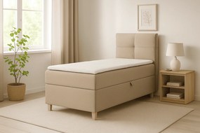 Jednoosobowe, wygodne łóżko kontynentalne DOMI 90 cm, w kolorze beżowym, strona prawa