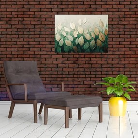 Obraz na szkle - Złoto-zielone liście (70x50 cm)