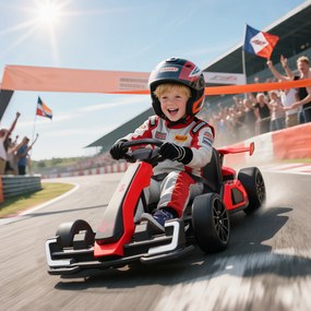 HOMCOM Gokart Elektryczny dla Dzieci z Klaksonem i Funkcją Muzyki, Regulowane Siedzisko, do 12 km/h, Tworzywo Sztuczne, Metal, Czerwony