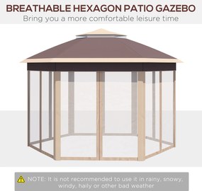 Outsunny Altana ogrodowa namiot 4x4 m z 6 ściankami bocznymi i dwuspadowym dachem beż khaki | Aosom PL