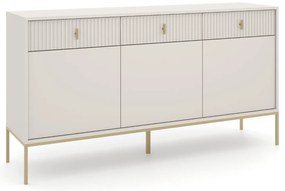 Komoda do Salonu Sypialni MARCOS 154 cm Kaszmir/Złoty Ryflowana Trzydrzwiowa z Szufladami Nowoczesna