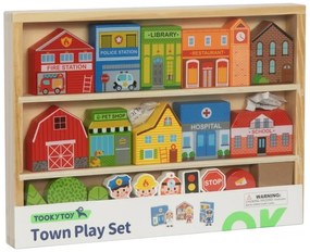 Tooky toy drewniany zestaw budynków i figurek miasto