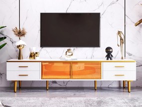 Skandynawski mebel TV 170 cm z LED - 4 szuflady - okleina w wzór marmuru - Biały