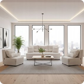 Zestaw KIMO funkcja spania sofa fotele Family Meble beżowy Twisster sztruks