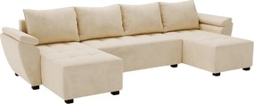 Rozkładana sofa narożna w kształcie U LIVARO 305x140 cm, kremowa