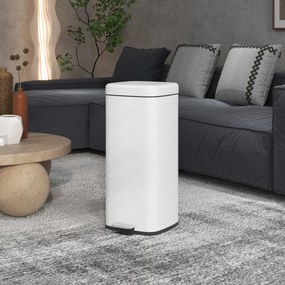 HOMCOM Kosz na śmieci 30L, pokrywa Soft-Close, odporny na odciski, pedał, Metal/Tworzywo sztuczne, 28x35x63,5 cm, Biały