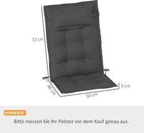 Outsunny Zestaw 2 Wodoodpornych Poduszek na Leżak Ogrodowy, Ciemnoszary 50x116x5 cm