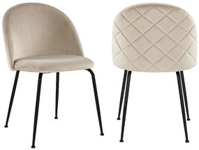 Zestaw 2 krzeseł MELBOURNE – welur i metal w kolorze czarnym matowym – kolor beżowy