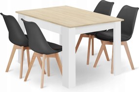 Zestaw stół i 4 krzesła Savio 015, 120x80 cm, dąb sonoma/biały, krzesła czarne