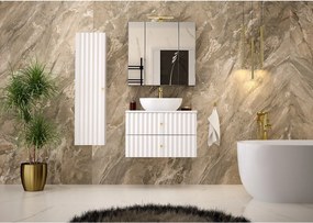 Biały Zestaw Łazienkowy 80cm Szafka z Blatem Umywalka Słupek Ryflowane Fronty Aqua