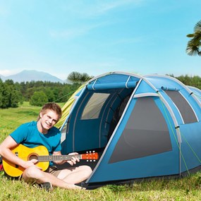 Outsunny Namiot kempingowy Namiot trekkingowy Zelt, odporny na warunki atmosferyczne, 2 pokoje, 475 x 264 cm Szerokość x 172, Niebieski