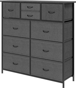 HOMCOM Komoda z Szufladami z Tkaniny, 10 Przegródek, Metalowa Rama, 100x30x100cm, Czarny