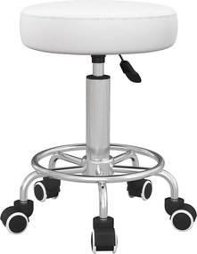Vinsetto Taboret salonowy, regulowany wysokościowo, ekoskóra, do 110 kg, Ø42x50-64H cm, biały | Aosom PL