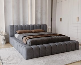 Emporius Como łóżko z pojemnikiem do sypialni - łózko tapicerowane 160x200, nowoczesny styl - duże łózko, gruba pianka - tkanina velvet, ciemny szary (Whisper 15)