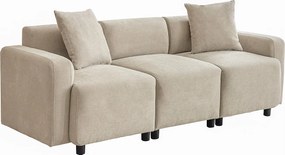 Sofá de 3 lugares com 2 almofadas - 211 x 67 x 71 cm - Tecido Chenille - Bege