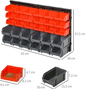 DURHAND Półka magazynowa 30 skrzynek Organizacja warsztatu Czerwony Szary Czarny | Aosom PL