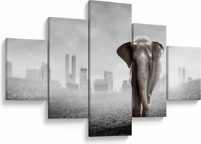 Obraz - Słonie w wielkim mieście, wersja czarno - biała (125x70 cm)