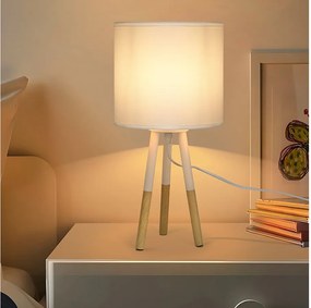 NETTLIFE Lampka nocna Zestaw 1 nowoczesnych lamp stołowych - Lampa stołowa do salonu z abażurem z tkaniny Gniazdo E27 Max. 40W Biały