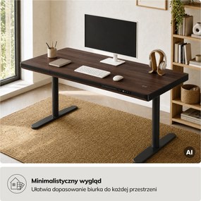 Biurko elektryczne sit-stand z szufladą i ładowarką bezprzewodową Qi czarne/orzech, 1400 mm: ELLIS