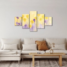 Obraz - Fioletowe i żółte kwiatuszki (125x70 cm)