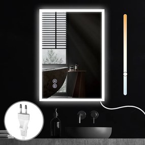 NETTLIFE Lustro z oświetleniem 50x70cm Lustro ścienne LED Lustro łazienkowe ze szkła nietłukącego z ekranem dotykowym