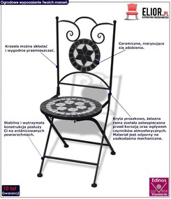 Zestaw ceramicznych krzeseł ogrodowych Zarvin - czarno-biały