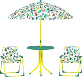 AIYAPLAY Zestaw siedzeń dla dzieci, 4-częściowy komplet z odłączanym parasolem, stół dziecięcy z 2 składanymi krzesłami, zielony | Aosom PL