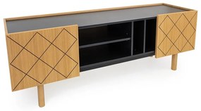 Czarno-naturalna szafka pod TV w dekorze dębu 175x60 cm Porto – Woodman